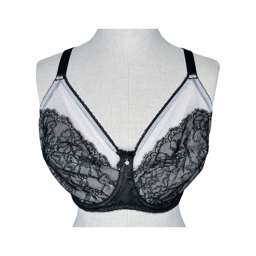 Wacoal Retro Chic Underwire Bra sz 36DD * Full Figure Black & White Floral Lace